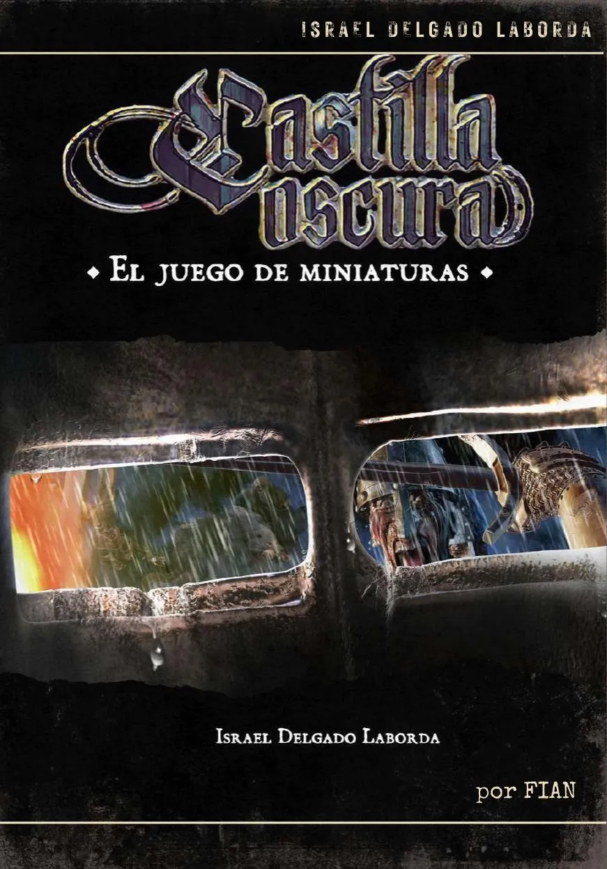 Portada de Castilla Oscura, el juego de miniaturas, con la visera de un yelmo metálico