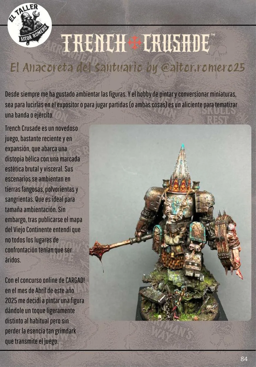 Página de El Taller con una miniatura pintada del Anacoreta del Santuario para Trench Crusade